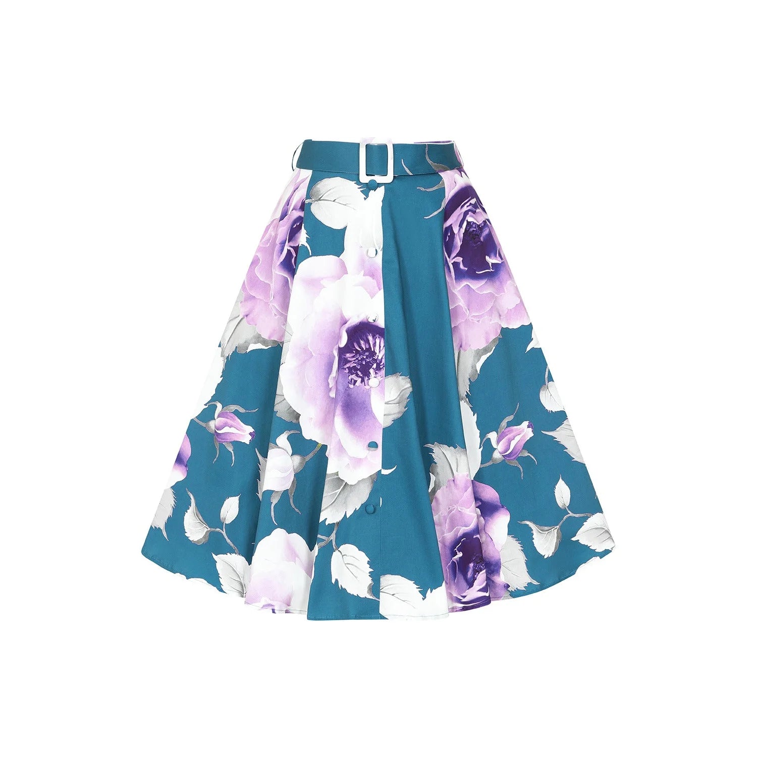 Teal Floral Rockabilly Swing Skirt