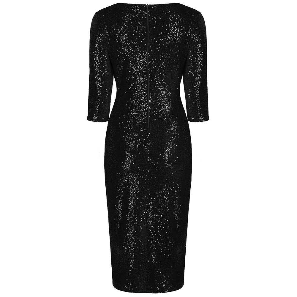 Vintage 1940s Black Velour Sequin Wiggle Dress - Pretty Kitty Fashion