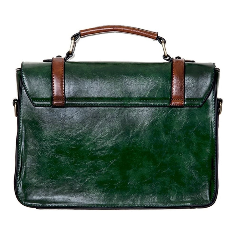 Green Tan Buckle And Bow Vintage Inspired Handbag