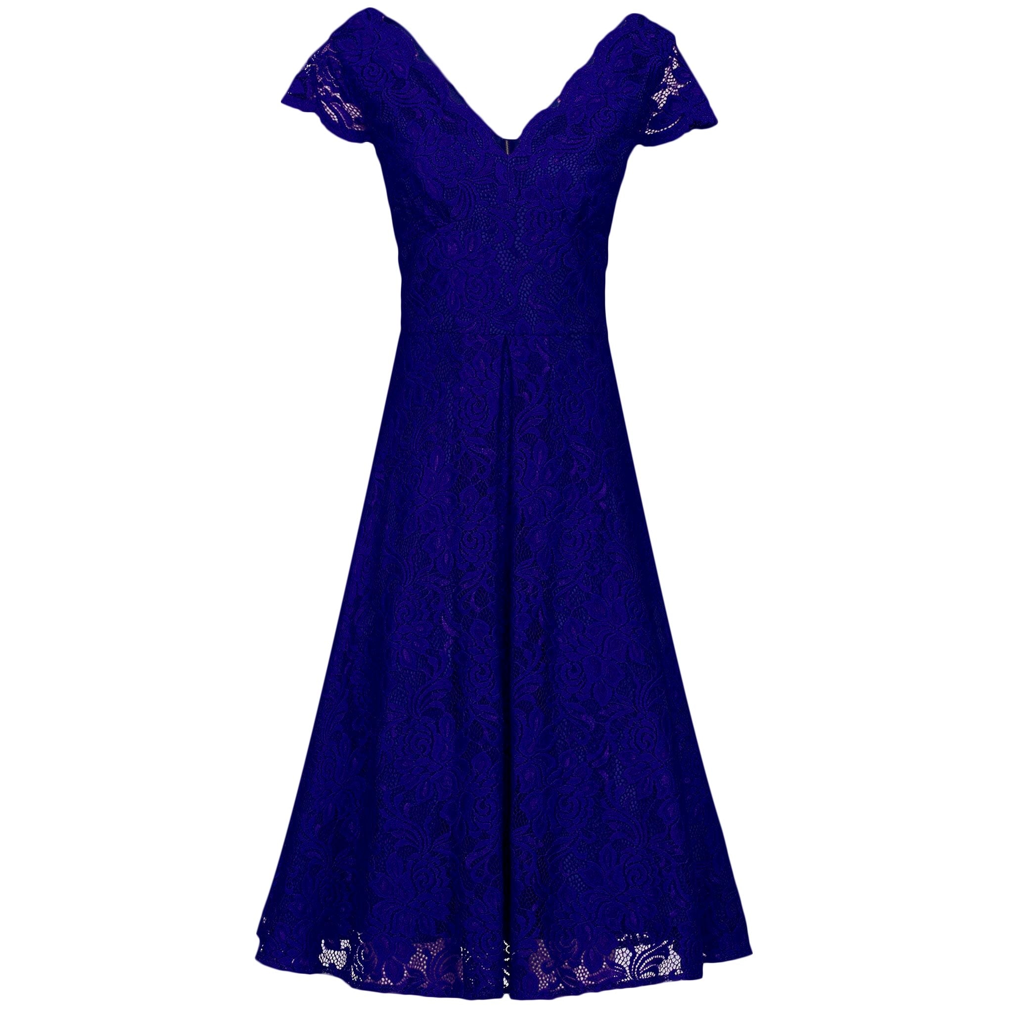 Jolie Moi Royal Blue Embroidered Lace Cap Sleeve Swing Dress Pretty Kitty Fashion