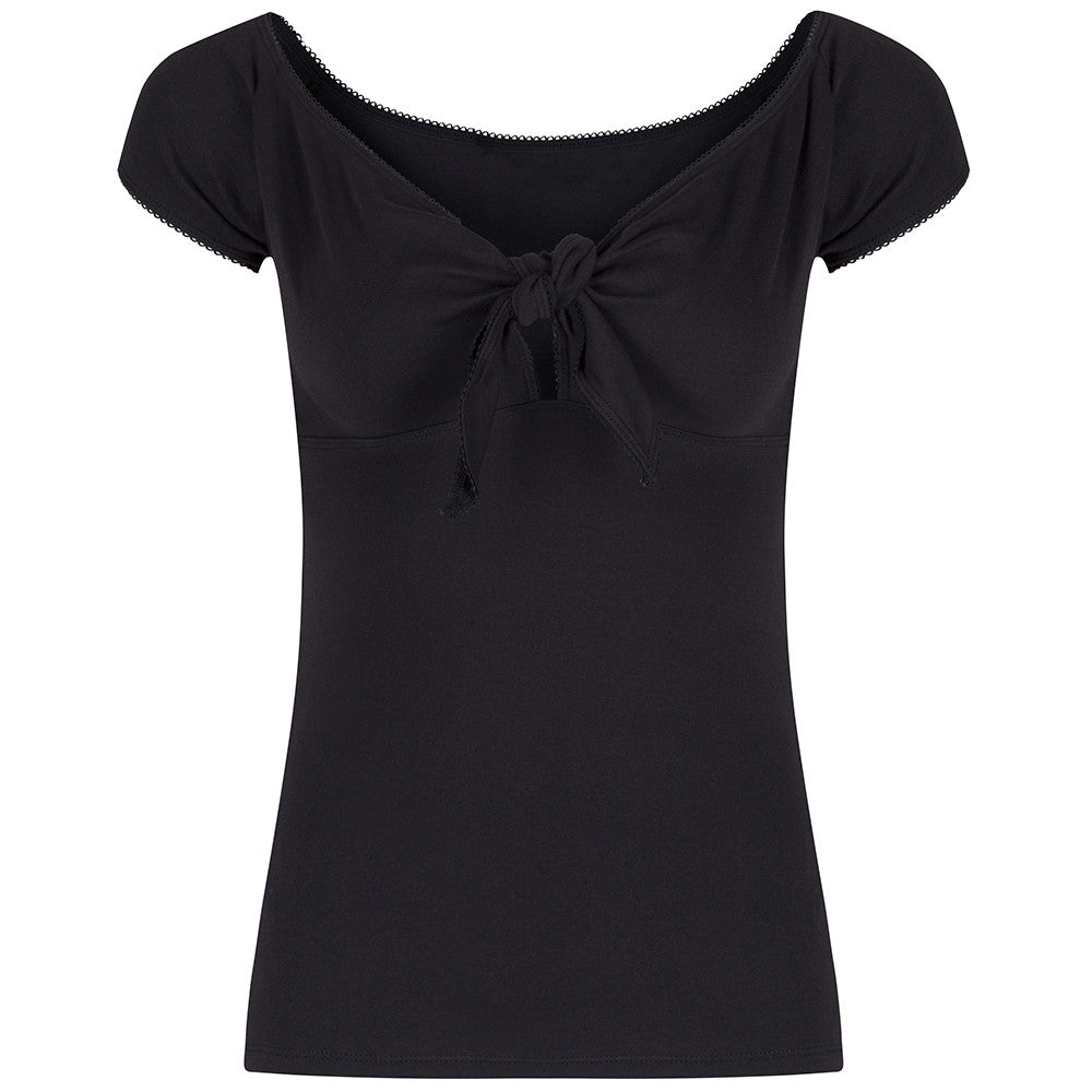 Black Tie Front Top - Pretty Kitty Fashion