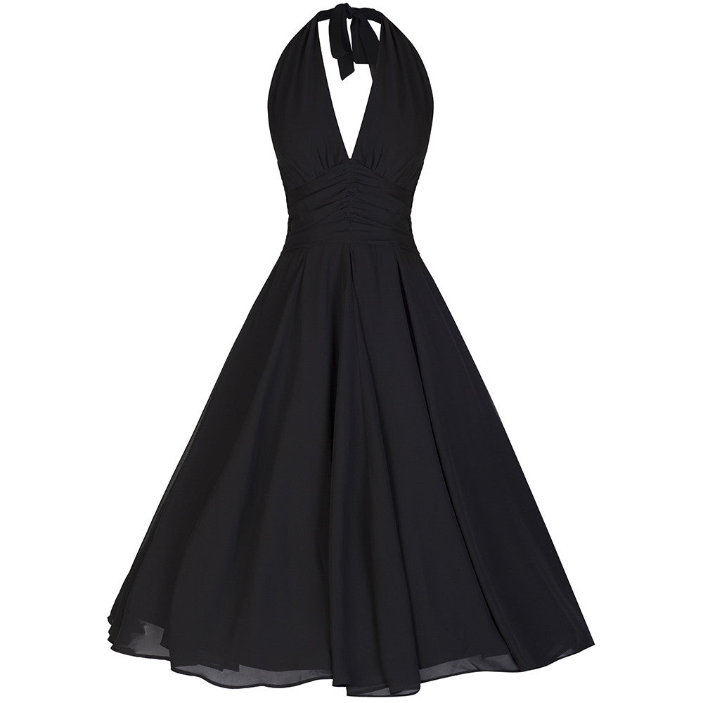 Black Chiffon Vintage Marilyn Monroe Style 50s Swing Dress - Pretty Kitty Fashion