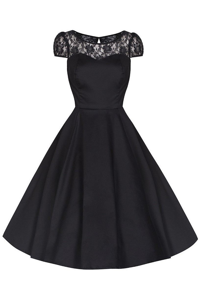Black Cotton and Lace Rockabilly Cocktail Swing Dress - Pretty Kitty Fashion