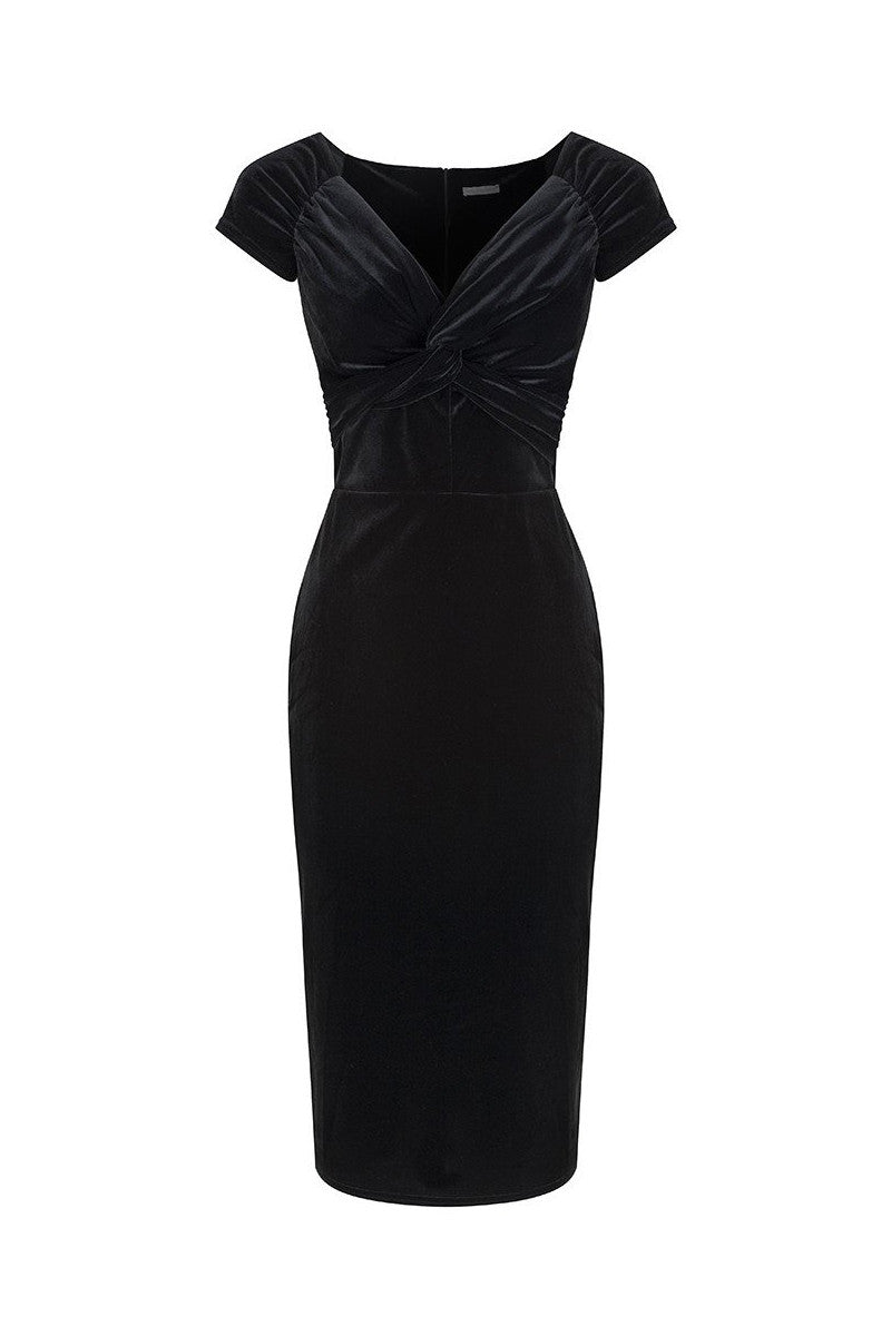 Vintage 1940s Black Velour Crossover Wiggle Dress - Pretty Kitty Fashion