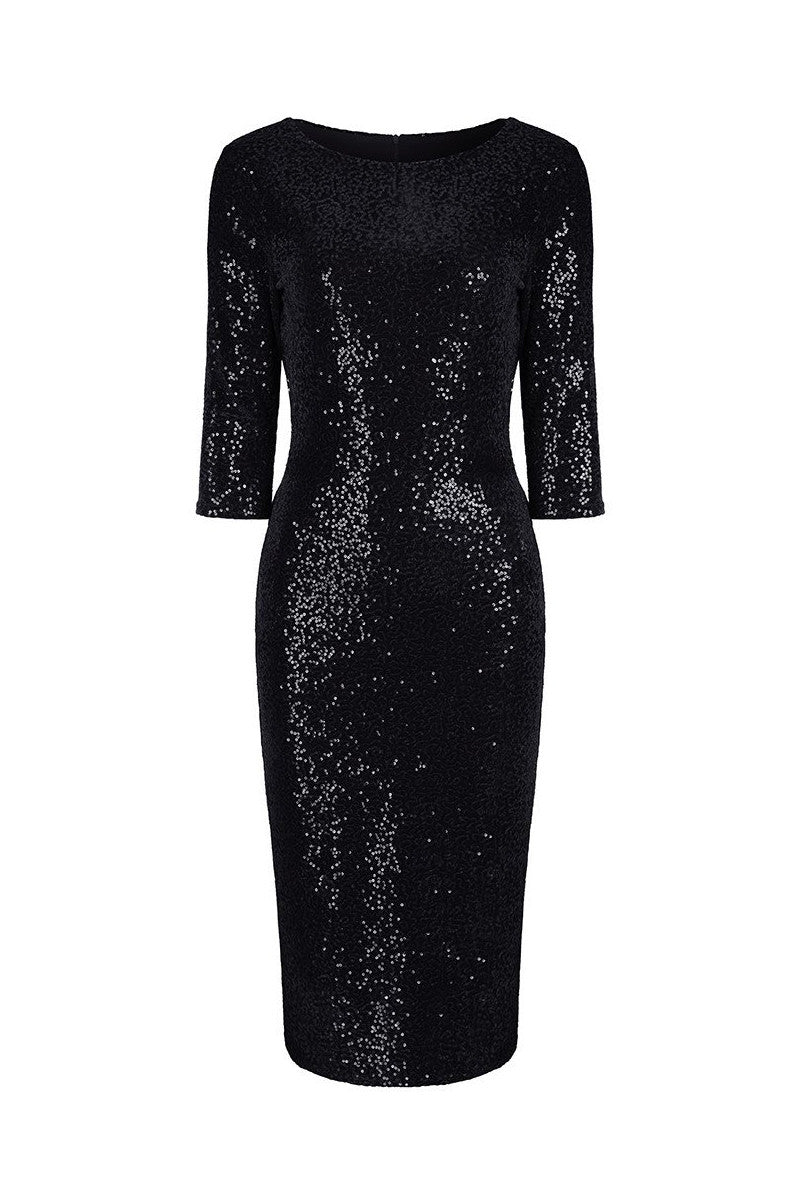 Vintage 1940s Black Velour Sequin Wiggle Dress - Pretty Kitty Fashion