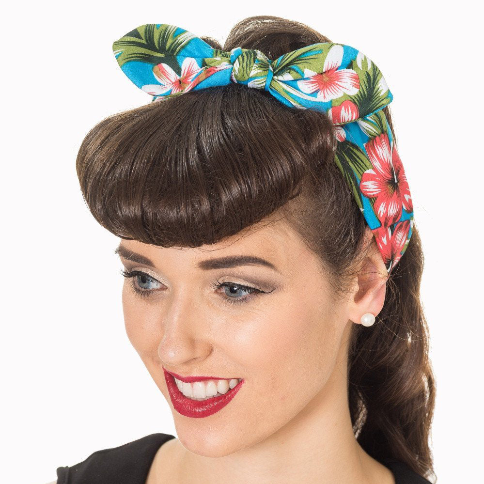 Blue Floral Bandana Headscarf - Pretty Kitty Fashion