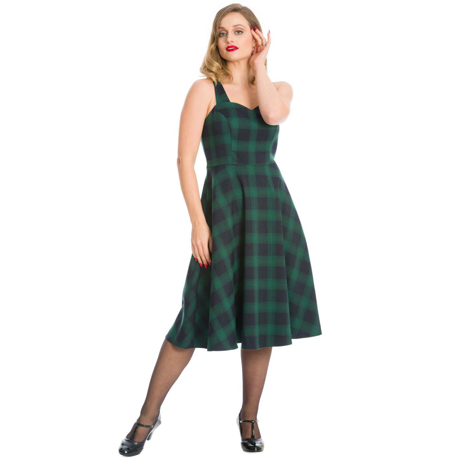 Green And Navy Blue Tartan Check Swing Strap Dress Pretty Kitty Fashion Green And Navy Blue Tartan Check Swing Strap Dress Pretty Kitty Fashion