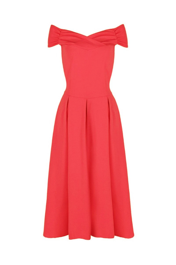 Coral Pink Crossover Vintage Bardot 50s Swing Dress