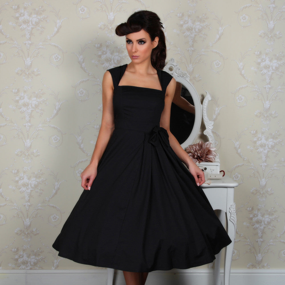 Black Vintage Retro Pinup 50s Swing Bow Dress Pretty Kitty Fashion Black Vintage Retro Pinup 50s Swing Bow Dress Pretty Kitty Fashion