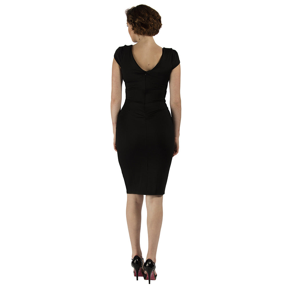 Black Capped Sleeve Bodycon Pencil Wiggle Dress - Pretty Kitty Fashion