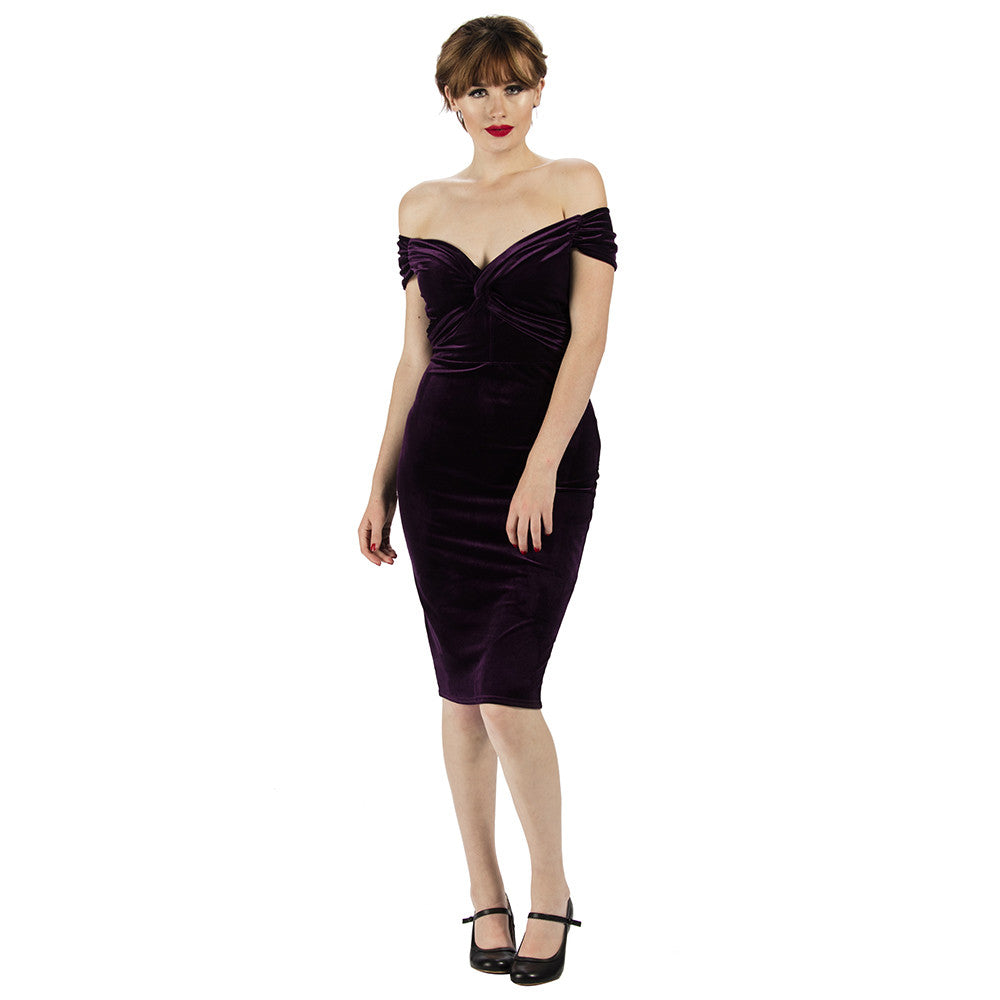 Vintage 1940s Purple Velour Crossover Wiggle Dress - Pretty Kitty Fashion