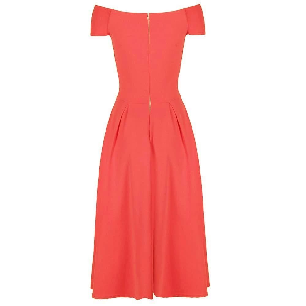 Coral Pink Crossover Vintage Bardot 50s Swing Dress