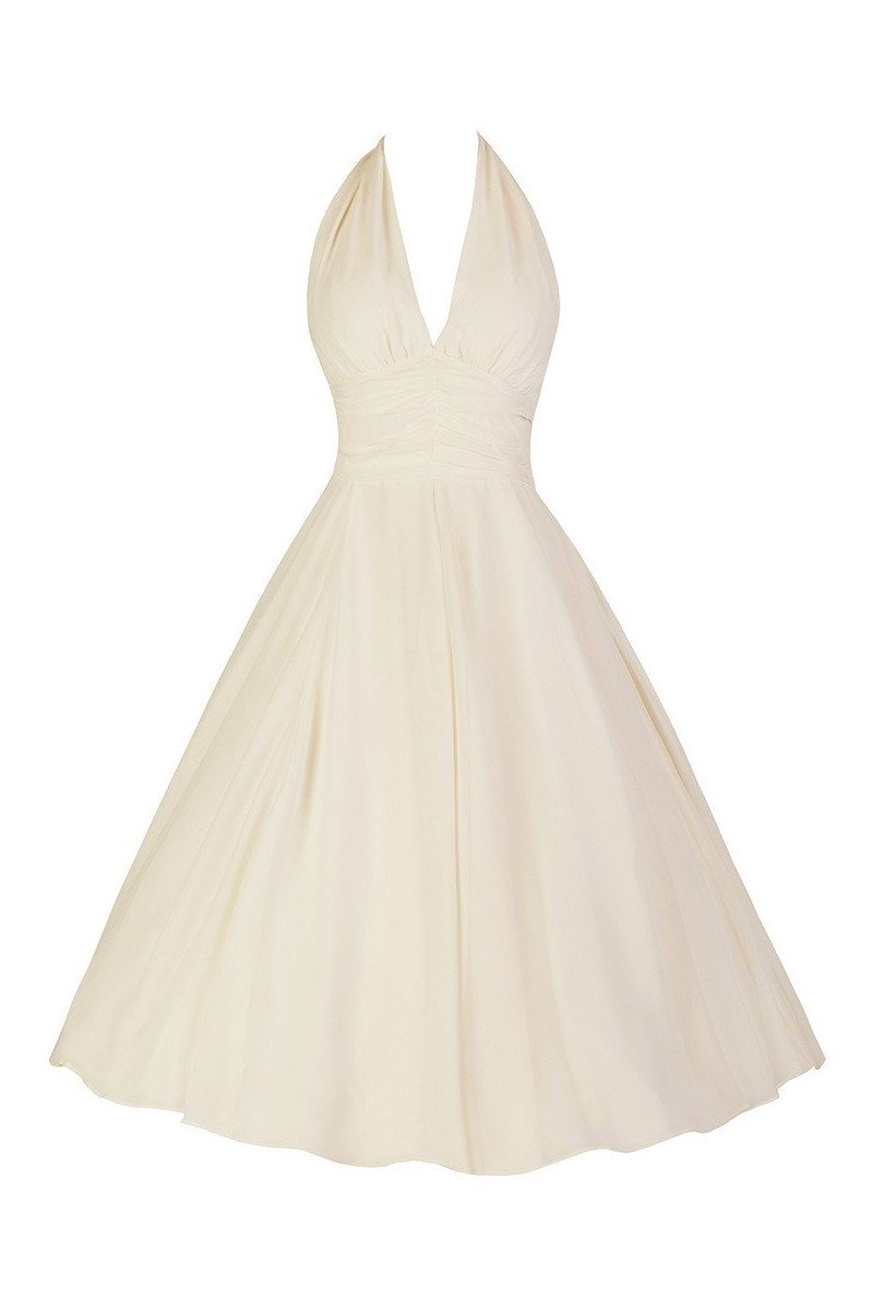 Ivory White Chiffon Vintage Marilyn Monroe Style 50s Swing Dress - Pretty Kitty Fashion