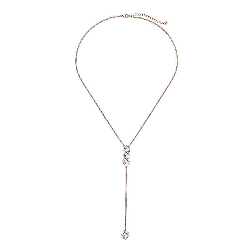 Gold And Clear Gem Drop Chain Necklace