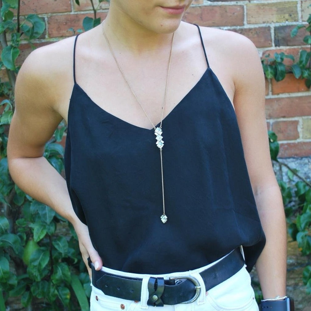 Gold And Clear Gem Drop Chain Necklace