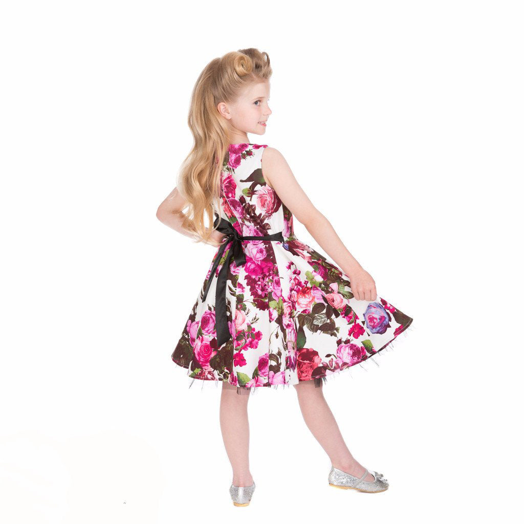 Little Kitty Girl's Cream White and Pink Floral Party Dress - Pretty Kitty Fashion