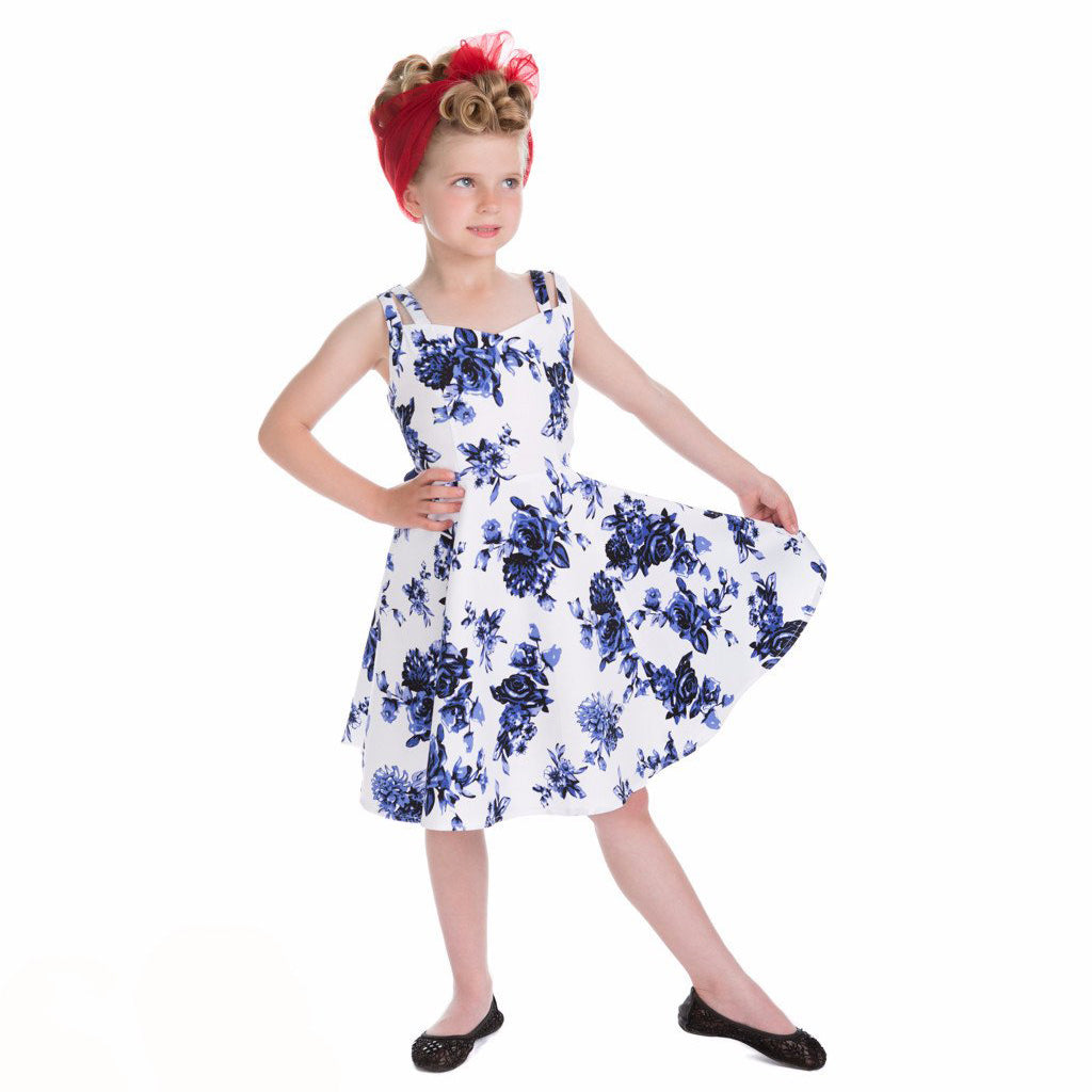 Little Kitty Girl s White and Blue Floral Party Dress