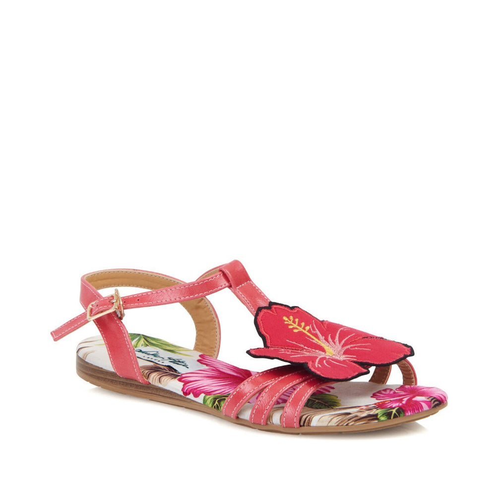 Fuscia Pink Hibiscus T-Bar Flat Sandal - Pretty Kitty Fashion