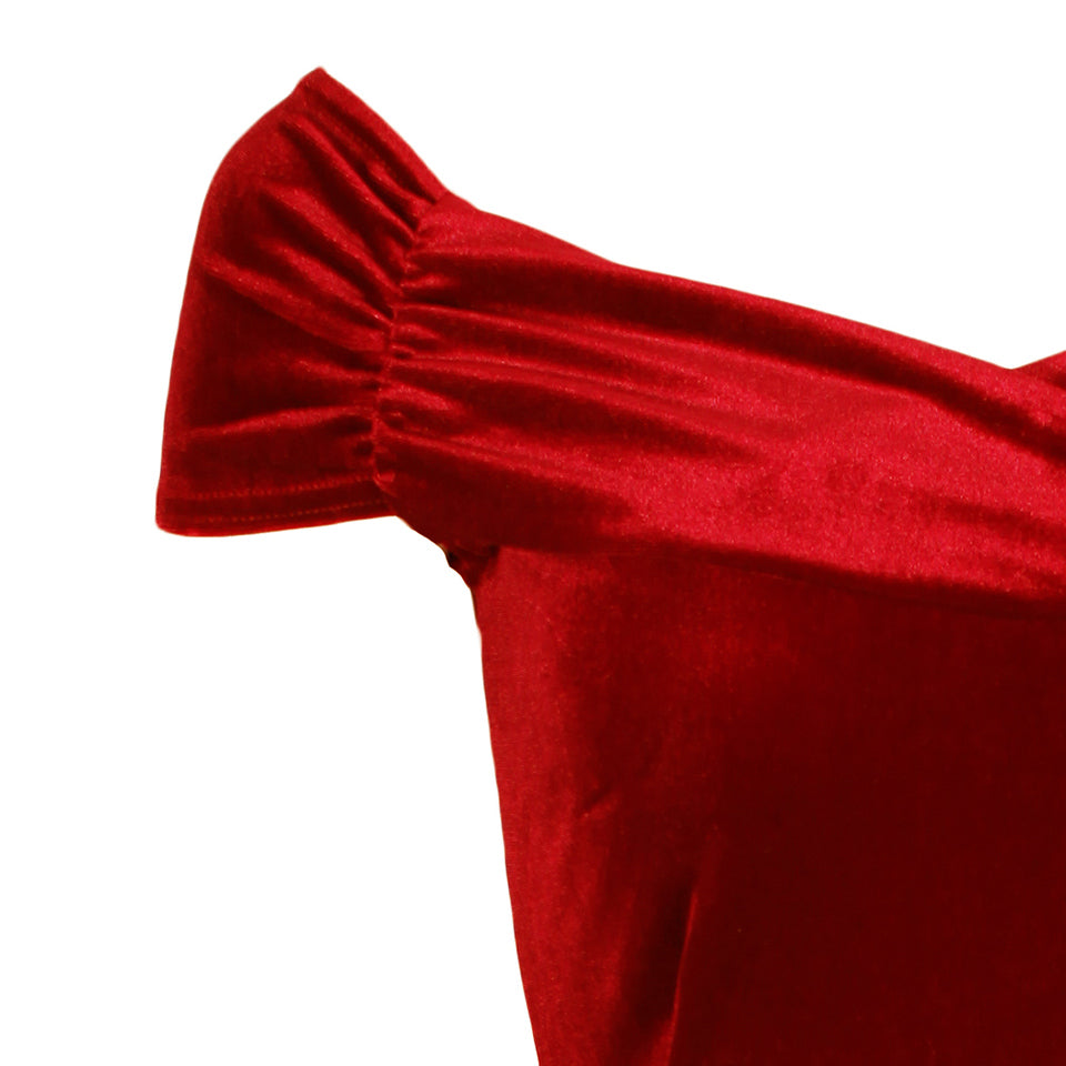 Red Velour Cap Sleeve Crossover Top Bardot Wiggle Dress - Pretty Kitty Fashion