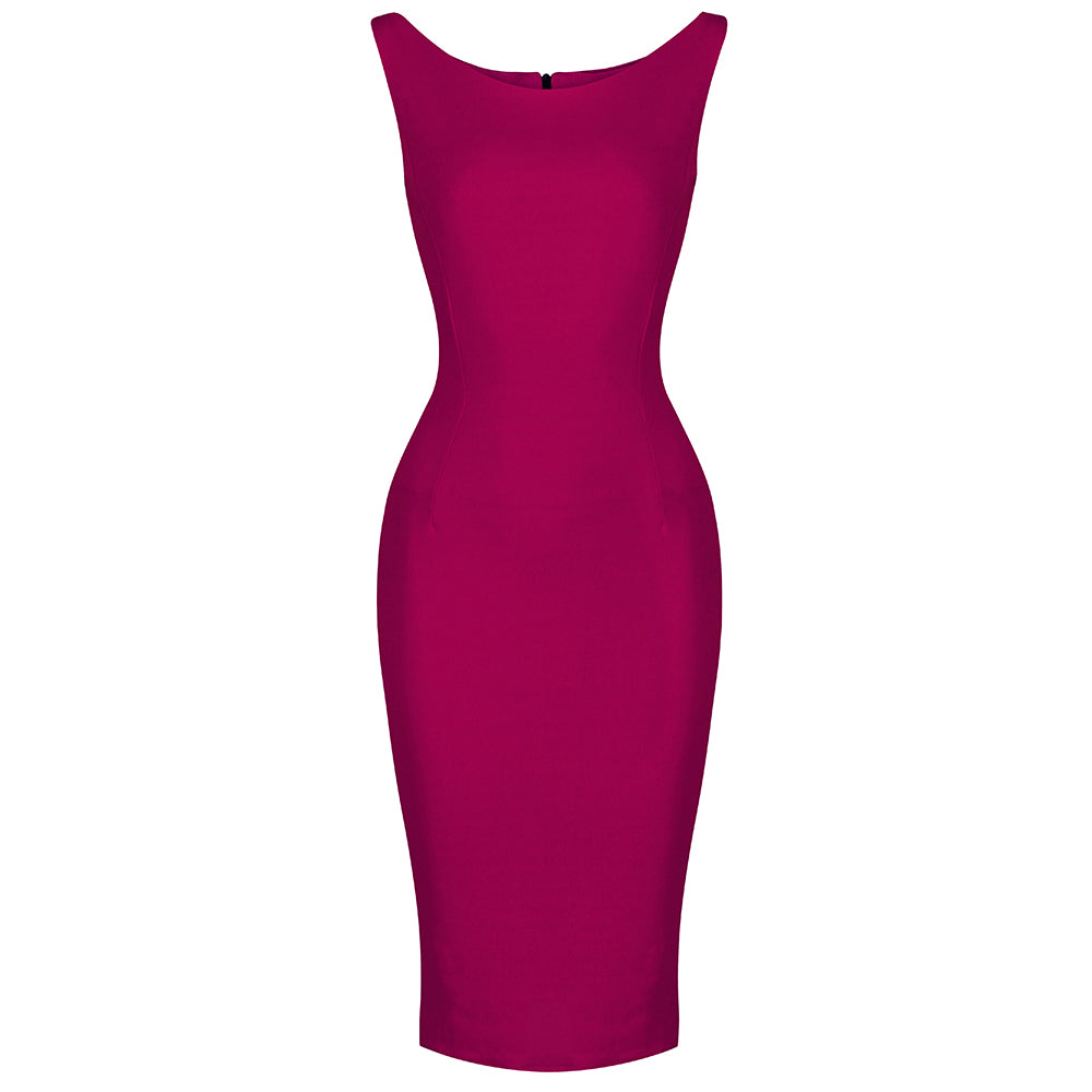 Amaranth 40s Bodycon Sleeveless Hollywood Wiggle Dress - Pretty Kitty Fashion