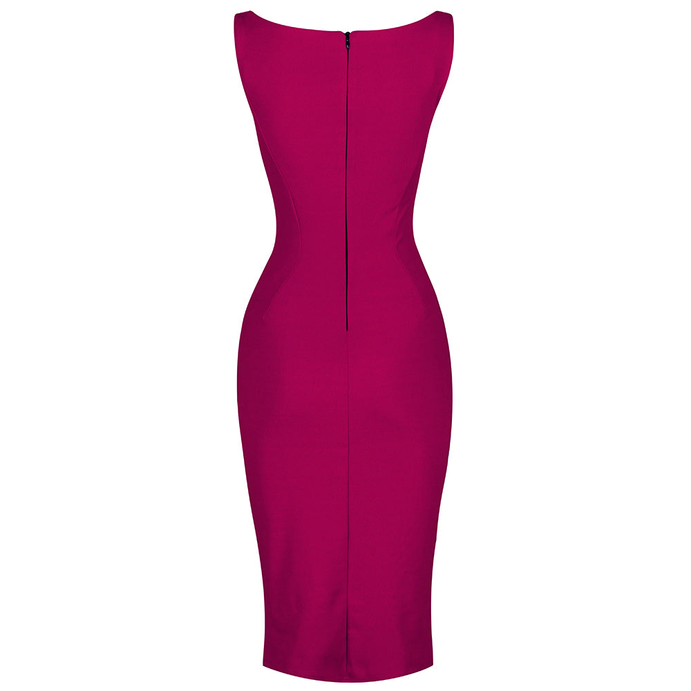 Amaranth 40s Bodycon Sleeveless Hollywood Wiggle Dress - Pretty Kitty Fashion