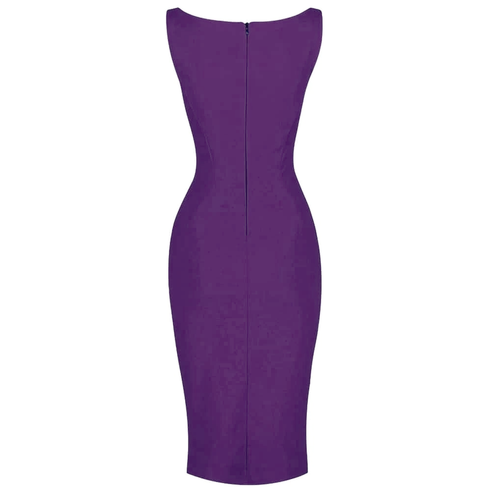 Amaranth 40s Bodycon Sleeveless Hollywood Wiggle Dress - Pretty Kitty Fashion