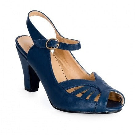 Navy Blue 1940s Ankle Strap Peep Toe Heels