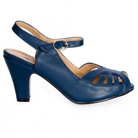 Navy Blue 1940s Ankle Strap Peep Toe Heels