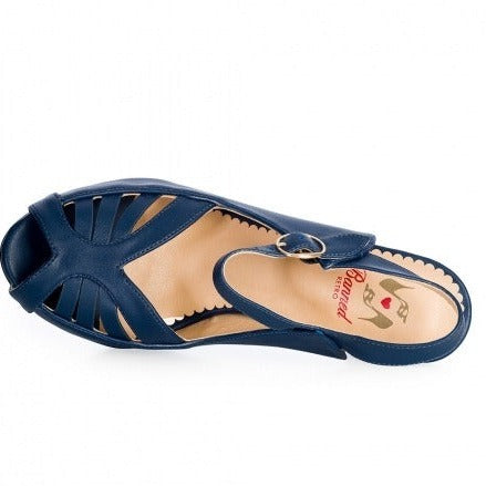 Navy Blue 1940s Ankle Strap Peep Toe Heels