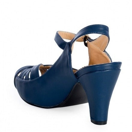 Navy Blue 1940s Ankle Strap Peep Toe Heels