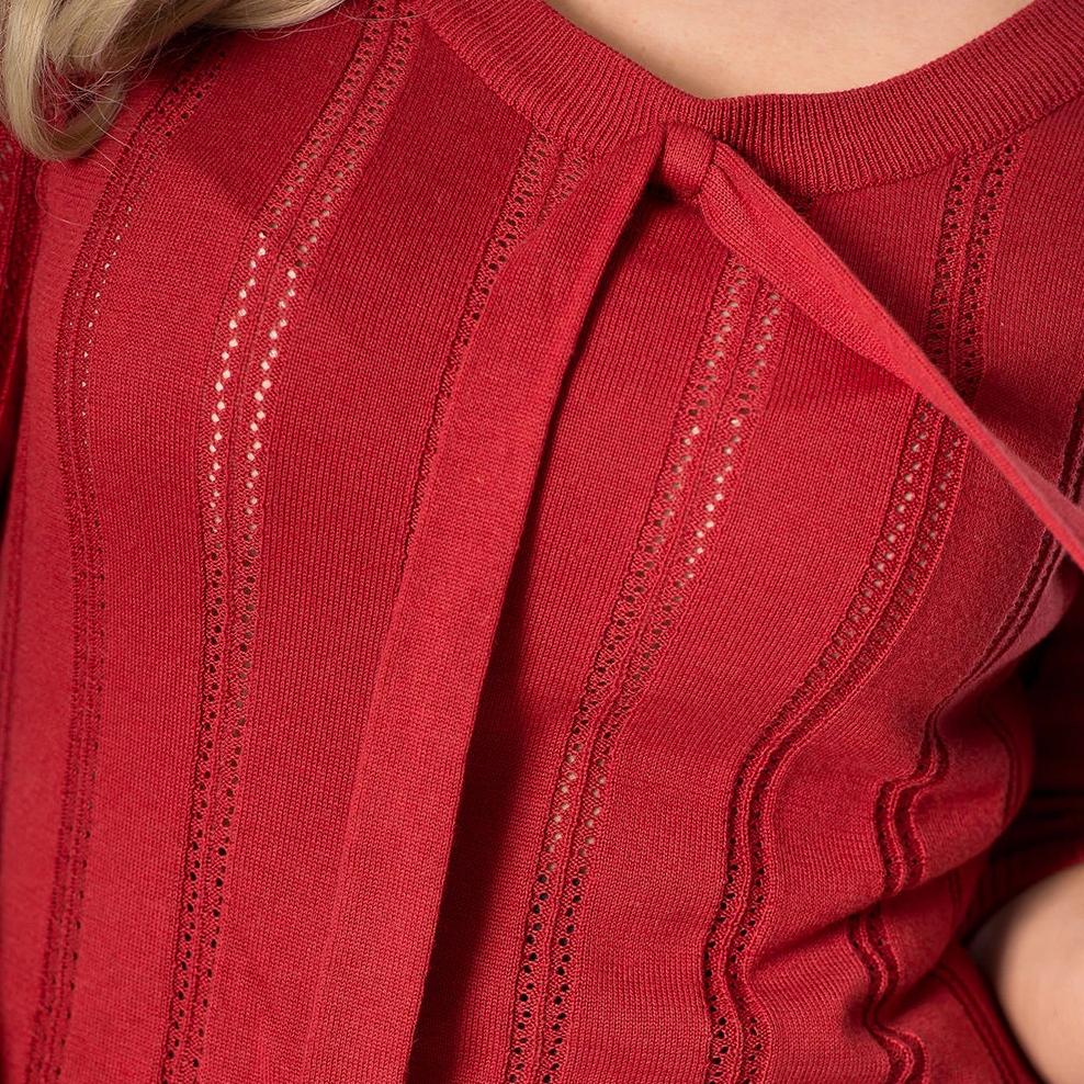 Orange Rust Vintage 3/4 Sleeve Knitted Tie Detail Top - Pretty Kitty Fashion