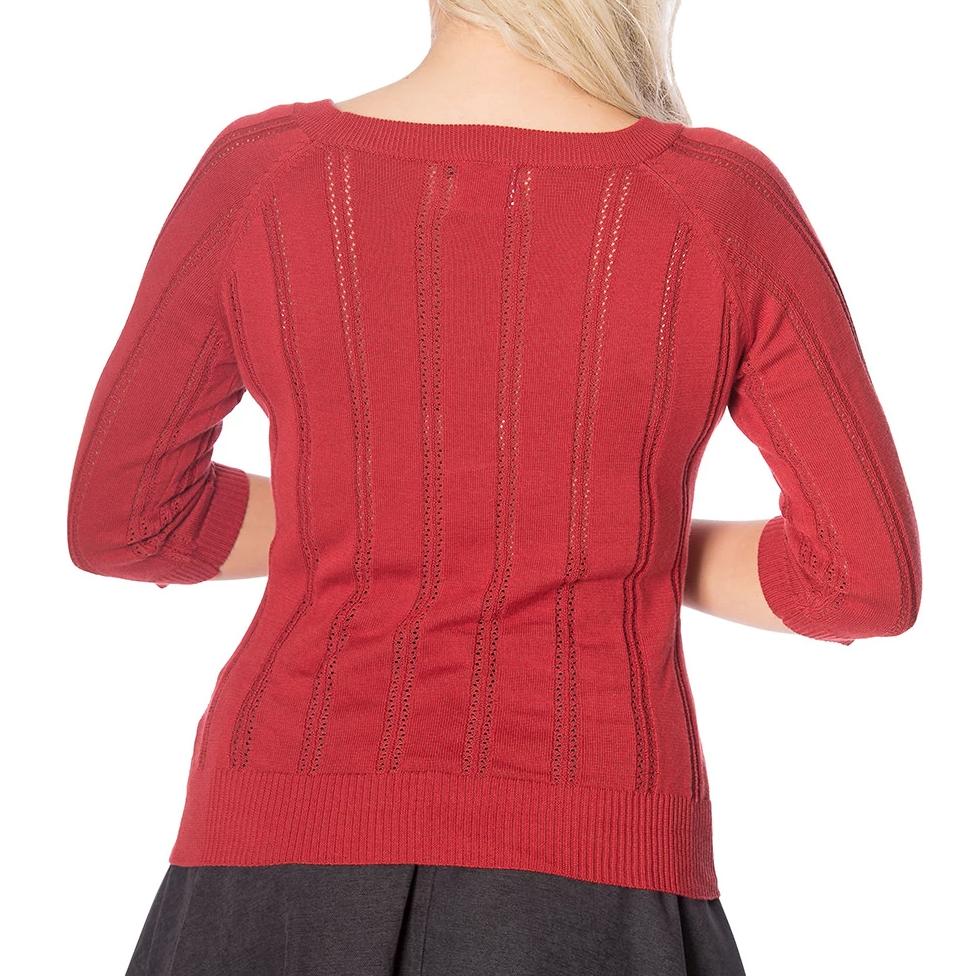 Orange Rust Vintage 3/4 Sleeve Knitted Tie Detail Top - Pretty Kitty Fashion