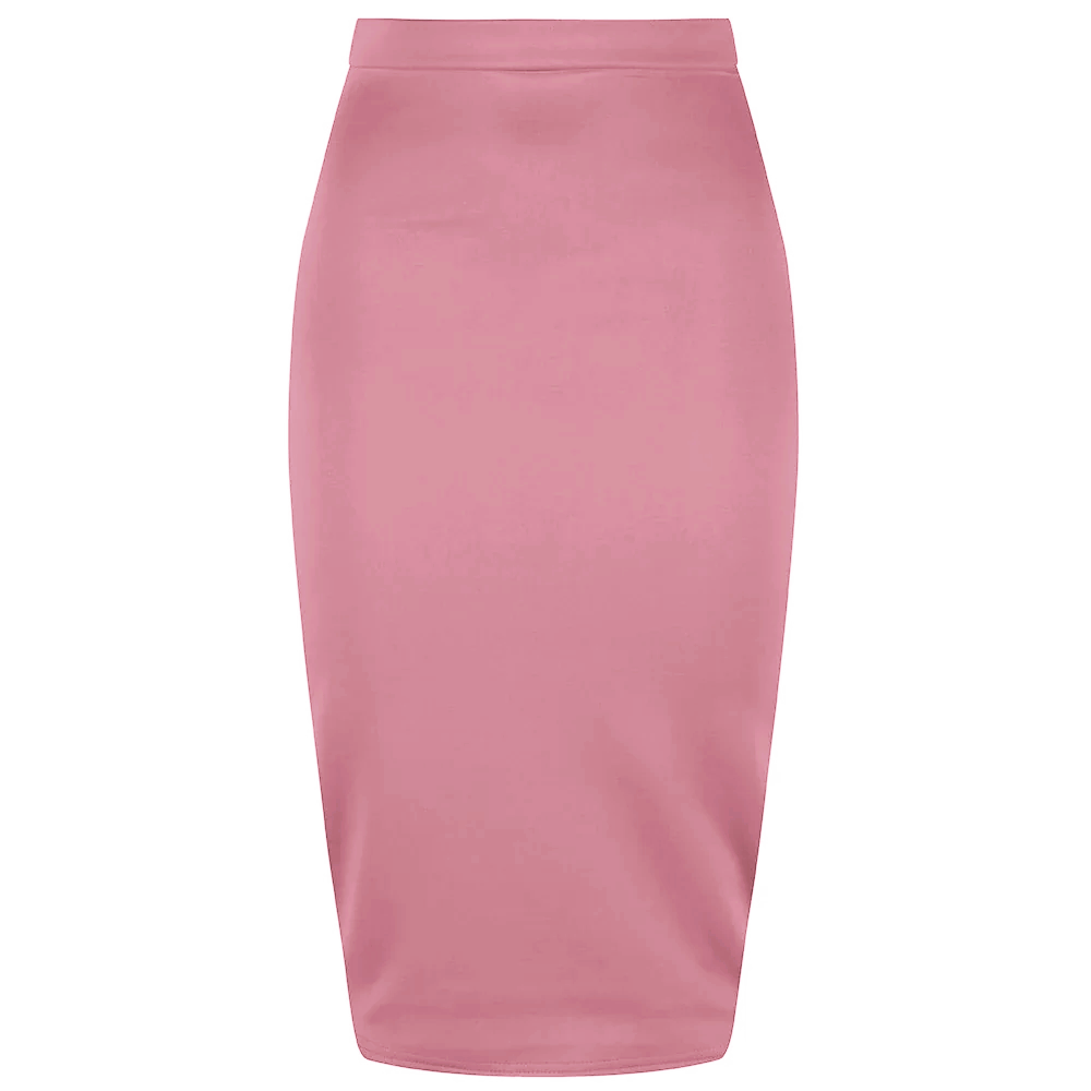 Classic Stretch Dusky Pink Pencil Bodycon Midi Office Work Skirt