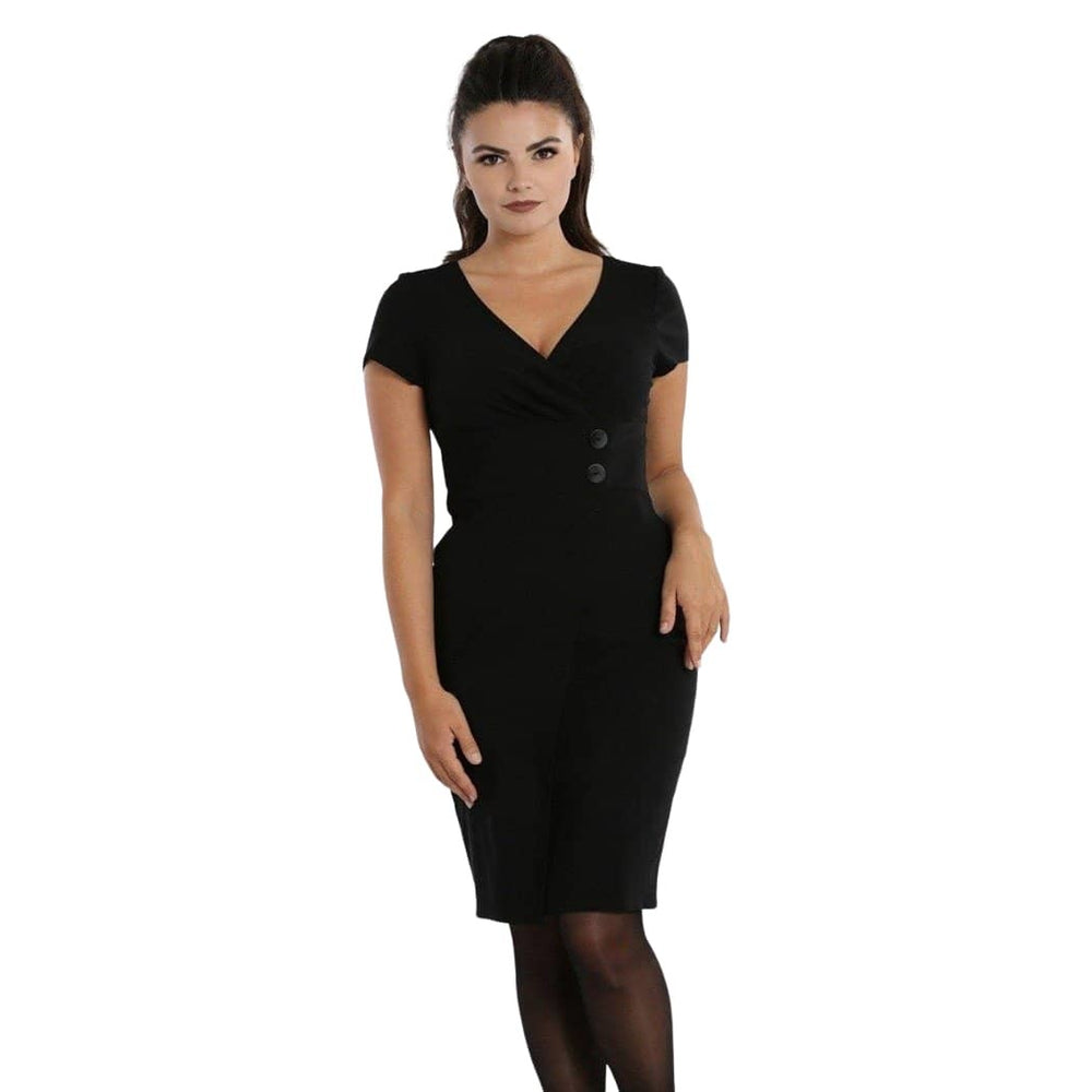 Black Wrap Style Cap Sleeve Wiggle Dress