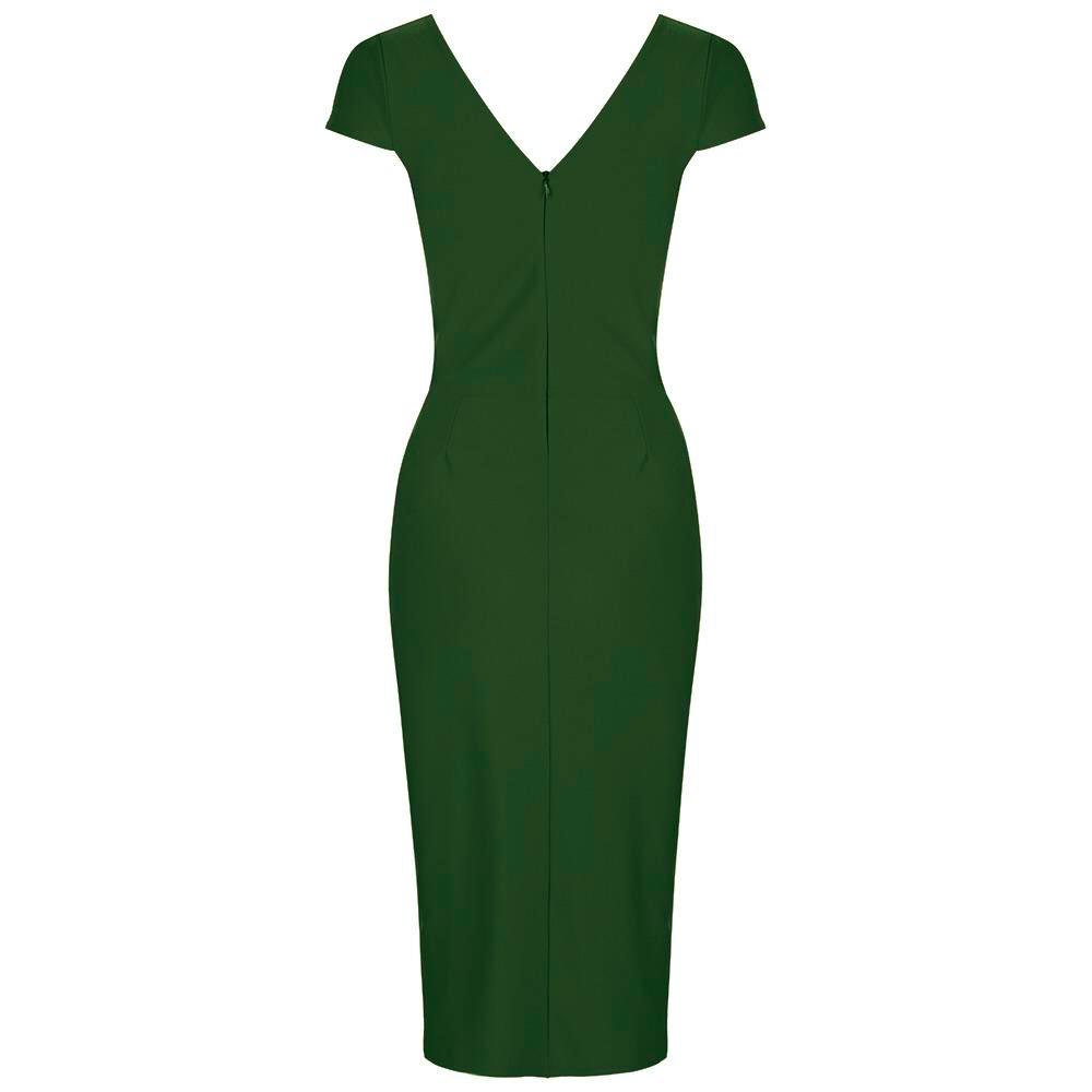 Emerald Green Cap Sleeve Crossover Top Bodycon Wiggle Pencil Dress - Pretty Kitty Fashion