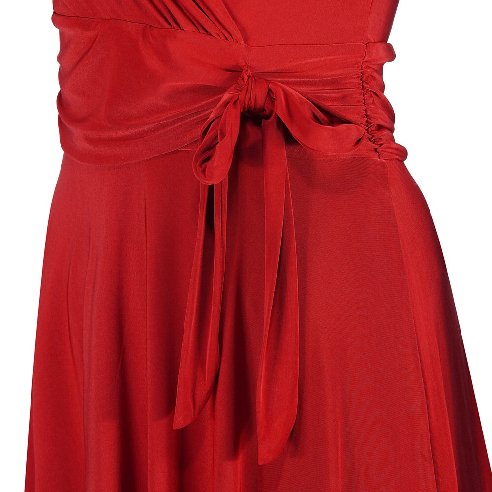 Red Cap Sleeve Crossover V Neck Wrap Top Swing Dress - Pretty Kitty Fashion