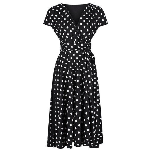 Black Polka Dot Cap Sleeve Fit And Flare Midi Dress – Pretty Kitty