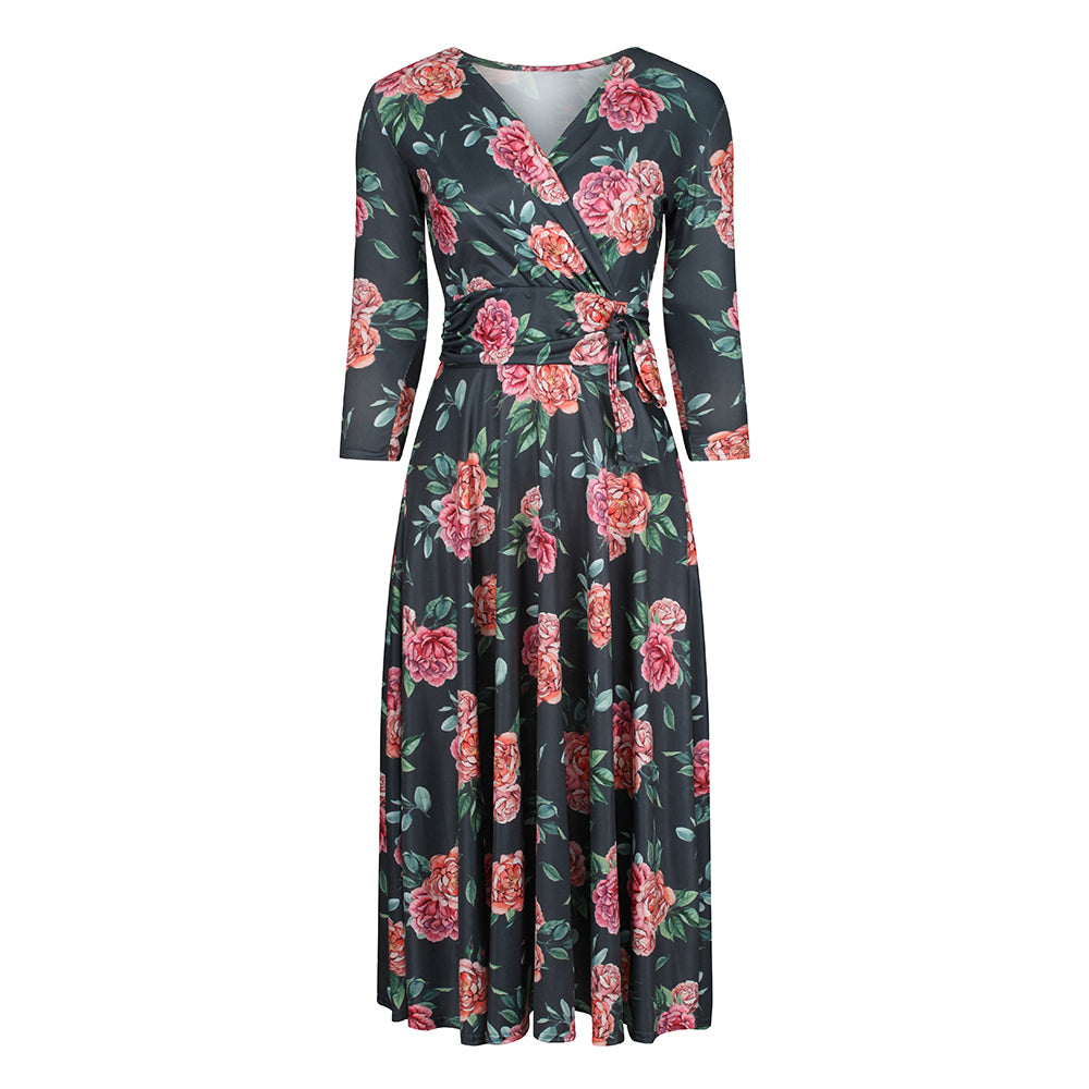 Faux wrap dress shop 3 4 sleeve