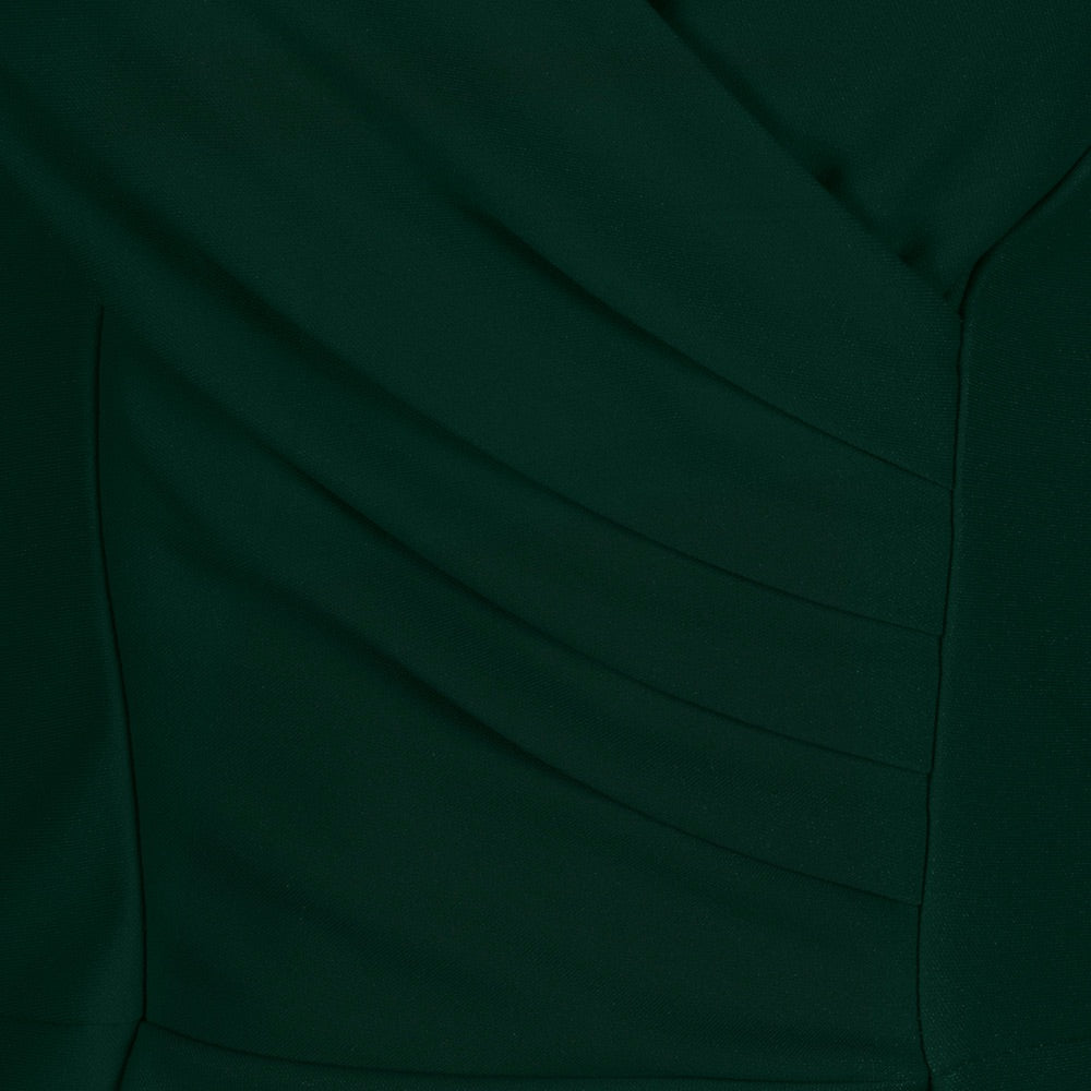 Forest Green Cap Sleeve Crossover Top Bodycon Wiggle Pencil Dress - Pretty Kitty Fashion