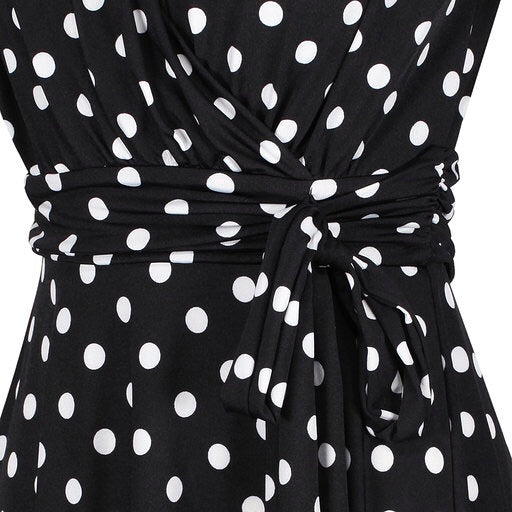 Black Polka Dot Cap Sleeve Fit And Flare Midi Dress - Pretty Kitty Fashion