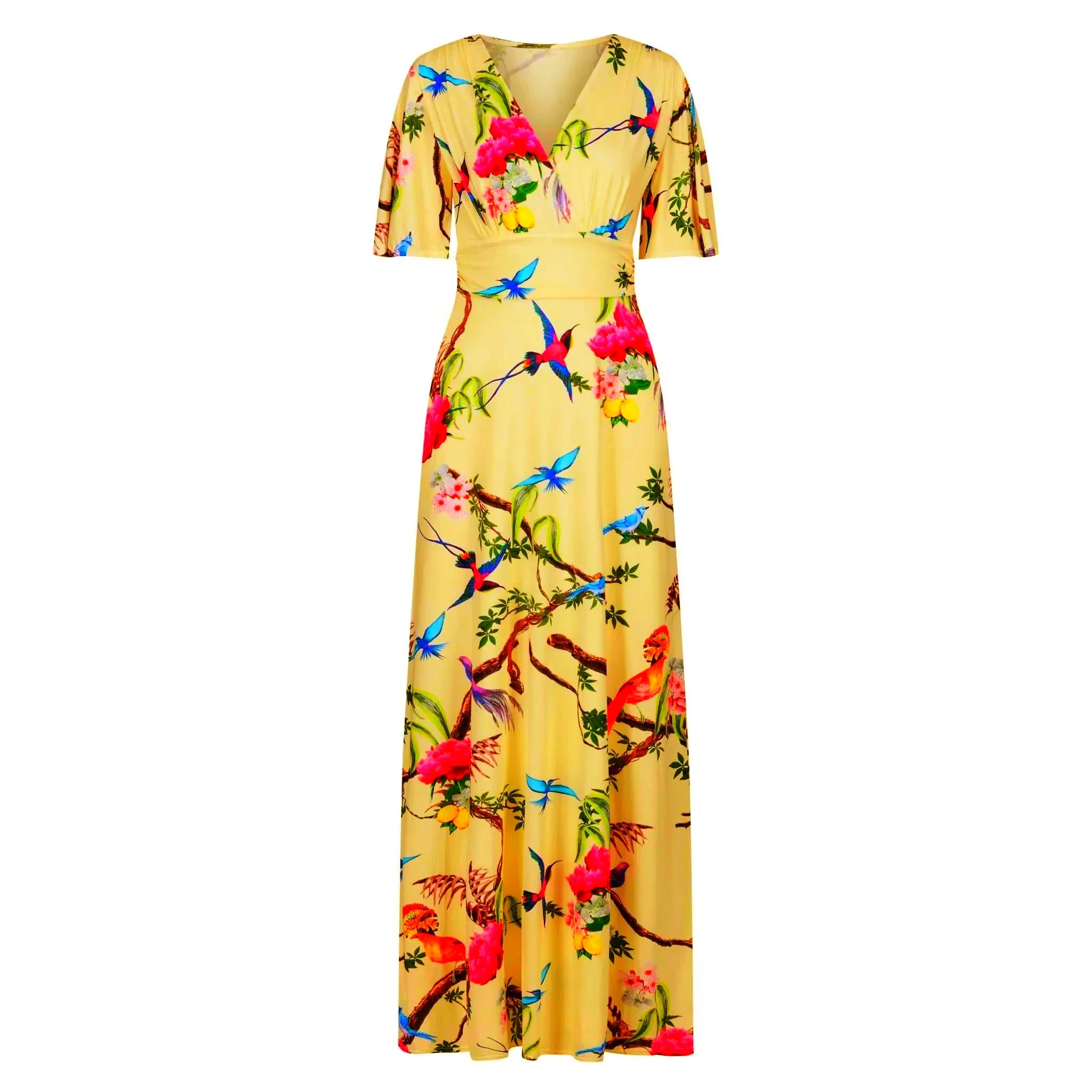 mustard yellow flower dress Mustard Yellow Floral Repeat Pattern Women's 3/4 Sleeve Dresses Elegant A-Line Midi Dress Flare Summer Casual Sundress
