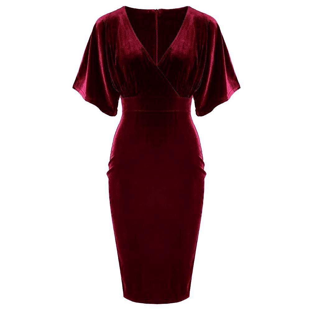 Wine Red Velour Half Batwing Sleeve Crossover Top Wiggle Dress - Pretty Kitty Fashion