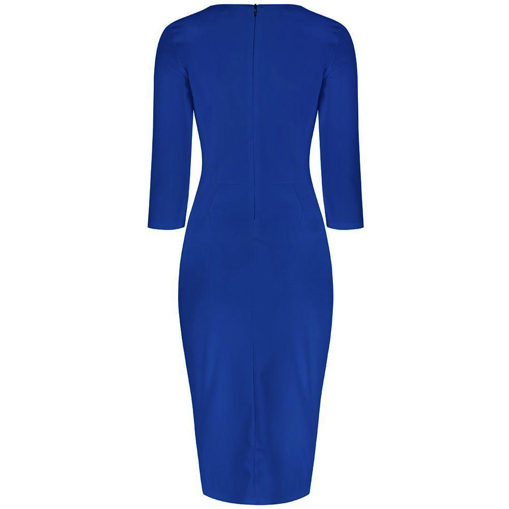 Royal Blue 3/4 Sleeve Sweetheart Neckline Bodycon Wiggle Pencil Dress - Pretty Kitty Fashion