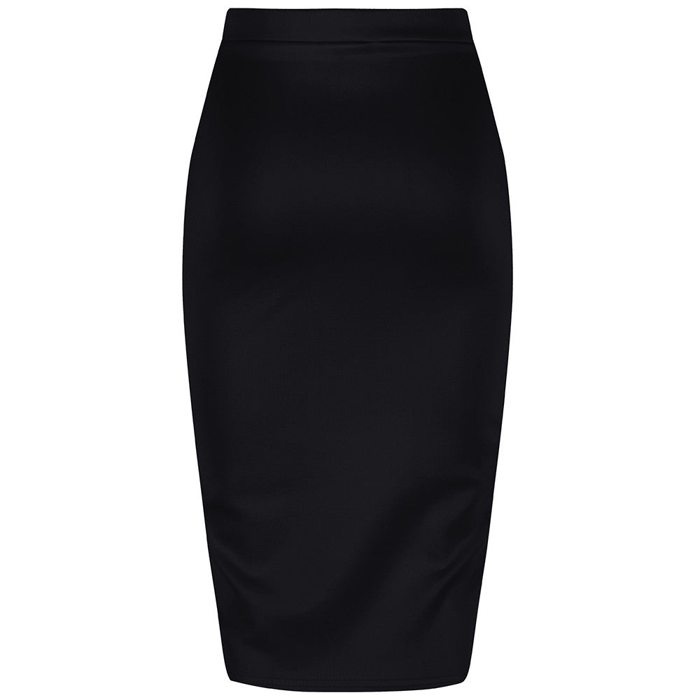 Classic Black Stretch Pencil Bodycon Midi Office Work Skirt - Pretty Kitty Fashion