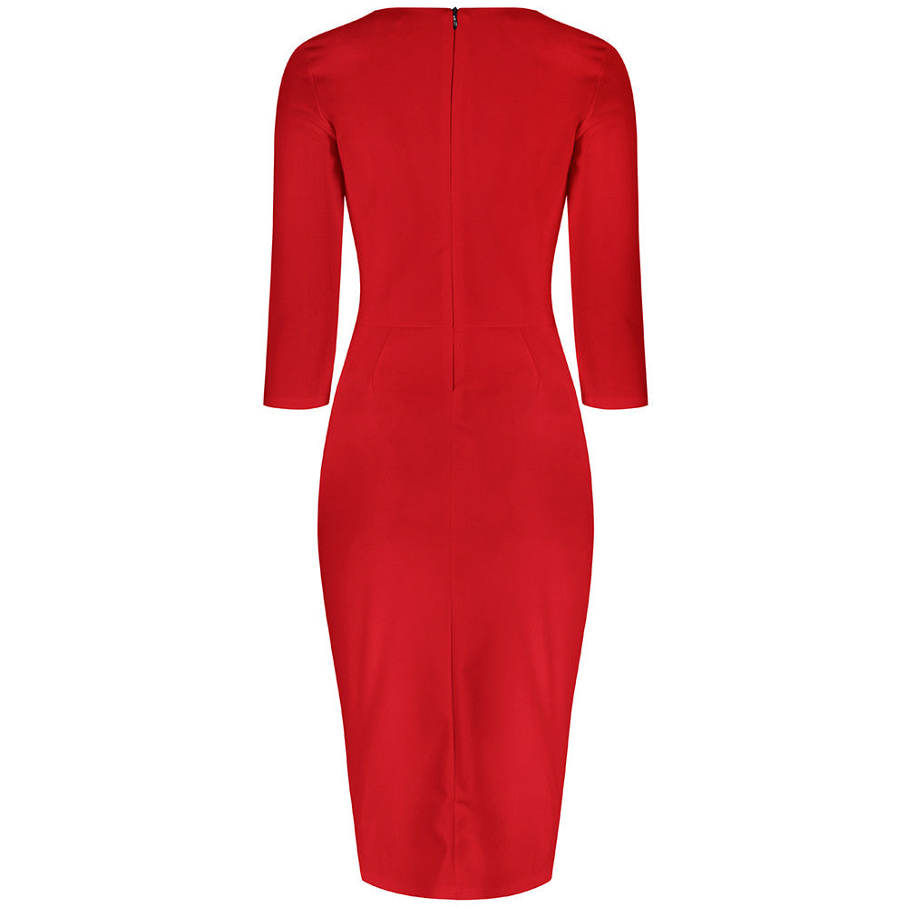 Red 1940's Vintage 3/4 Sleeve Bodycon Pencil Dress - Pretty Kitty Fashion