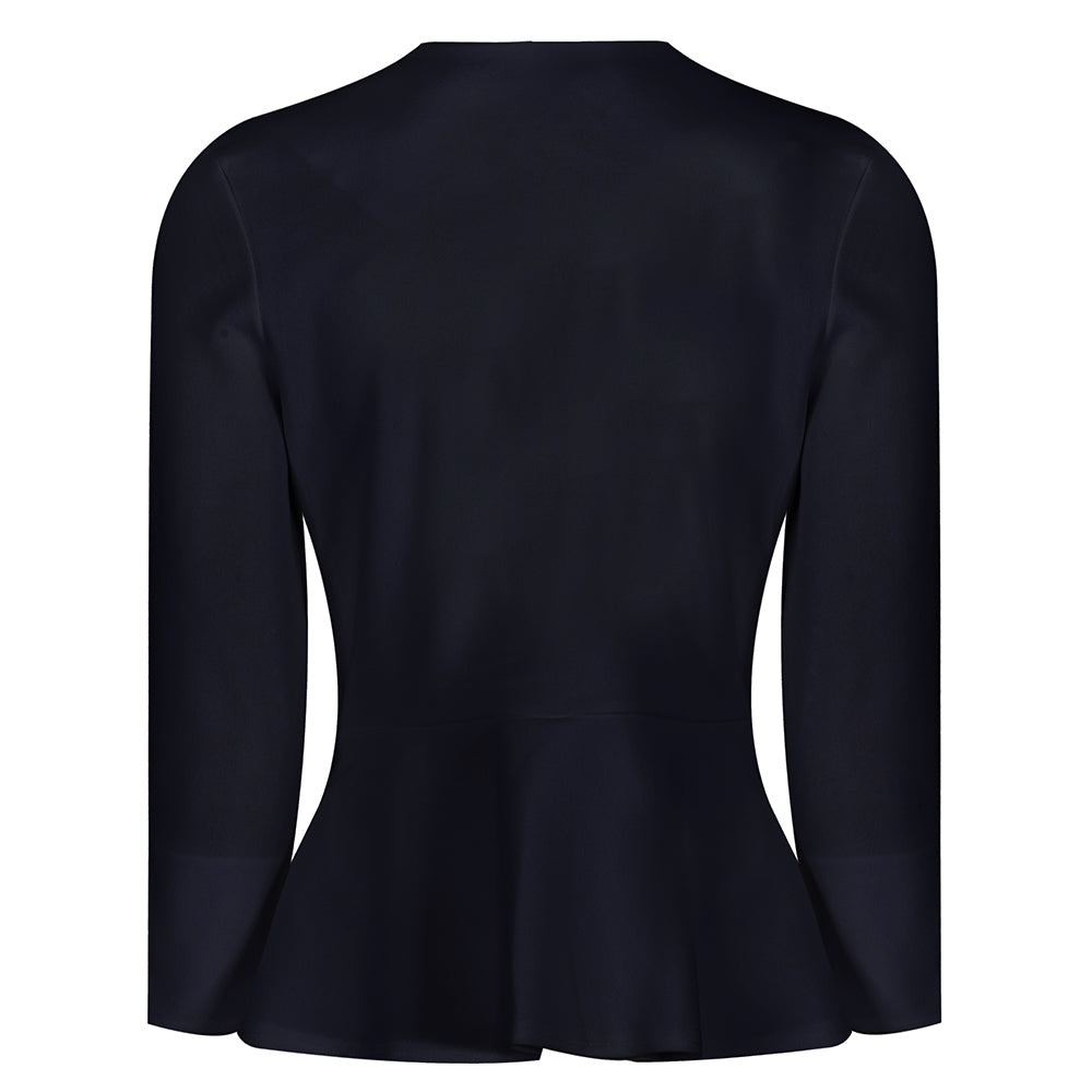 Navy Blue Long Sleeve Tie Front Jacket - Pretty Kitty Fashion