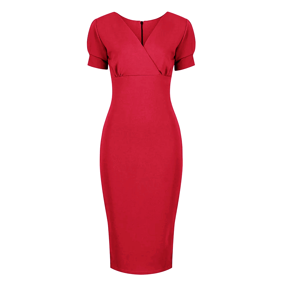Red Puff Sleeve V Neck Bodycon Pencil Dress – Pretty Kitty Fashion
