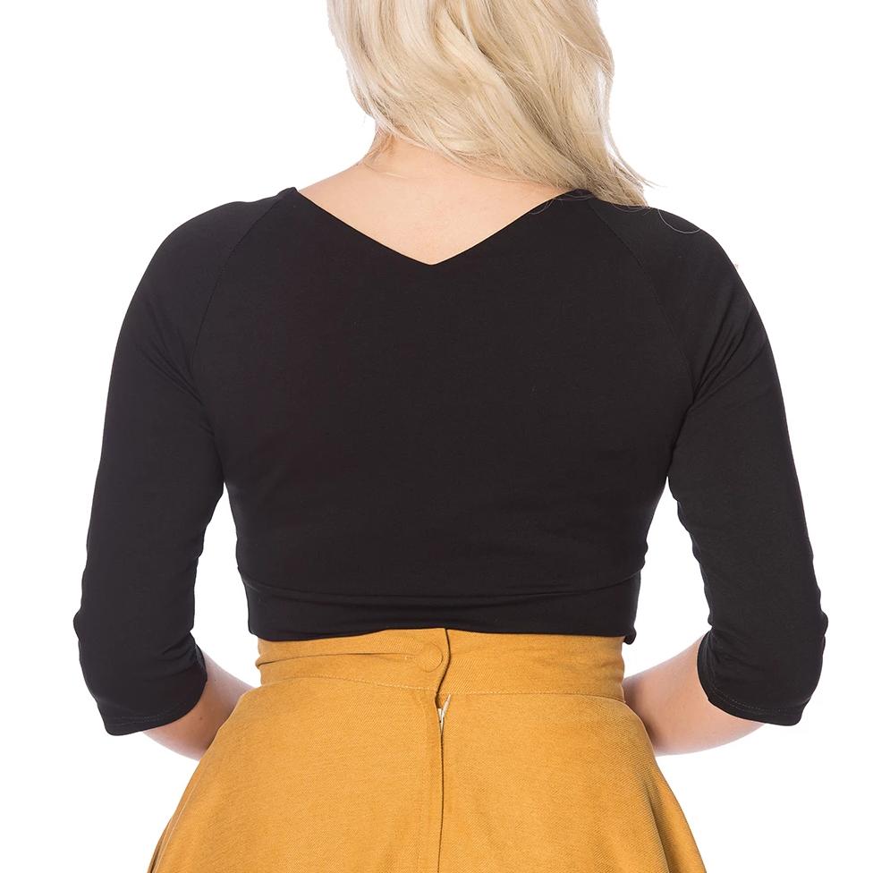 Black 3/4 Sleeve V Neck Jersey Top - Pretty Kitty Fashion