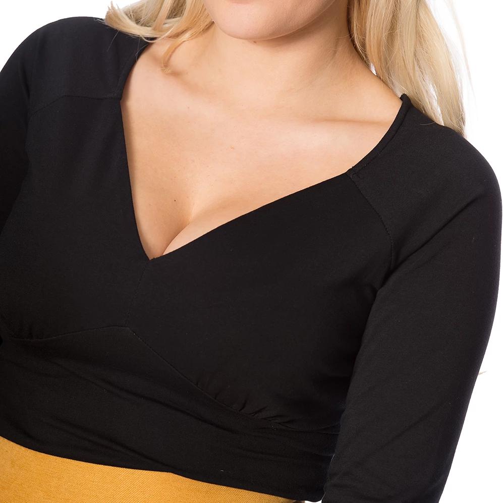 Black 3/4 Sleeve V Neck Jersey Top - Pretty Kitty Fashion