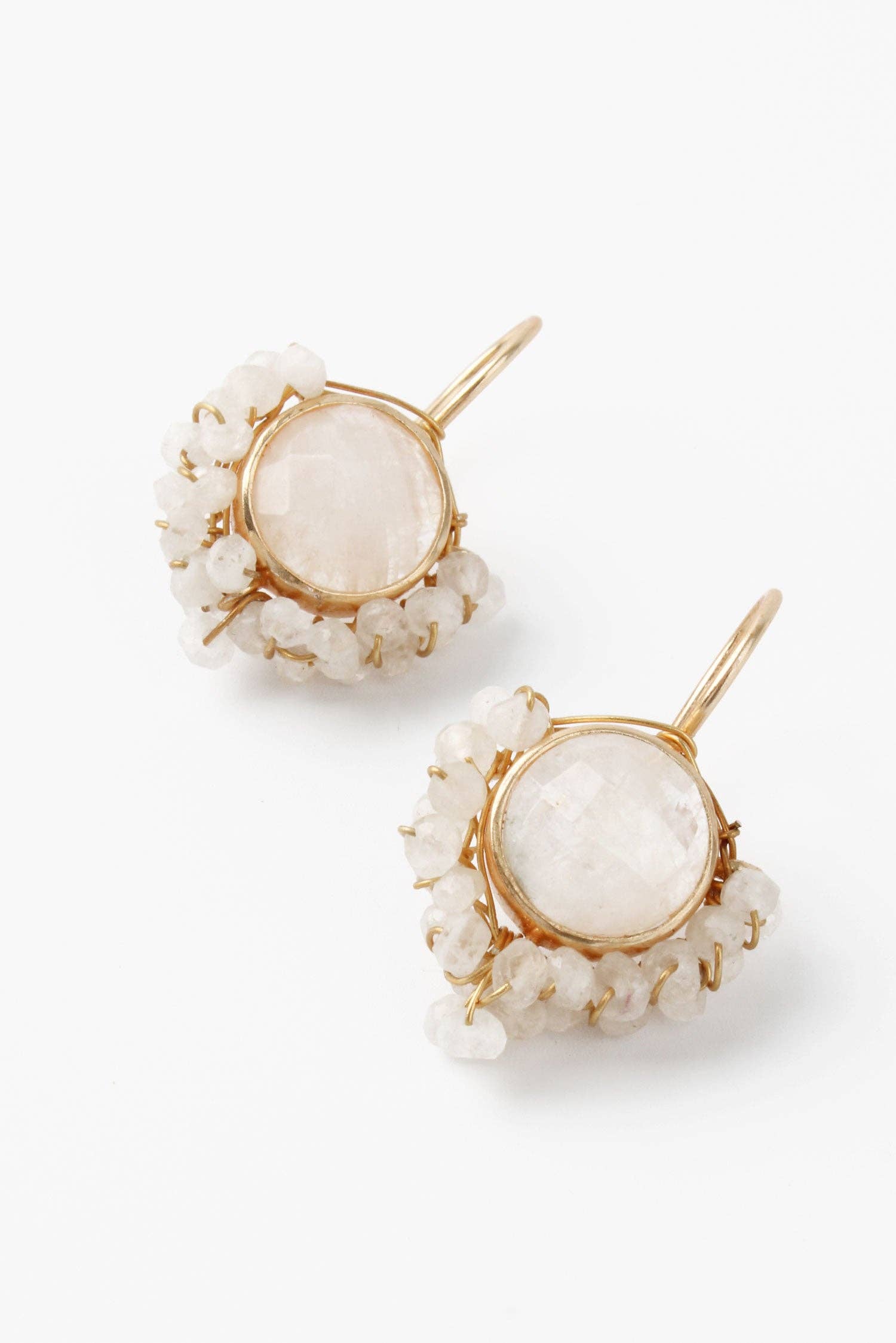 White Rainbow Quartz Gemstone Hook Earrings